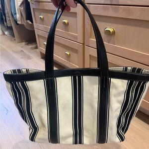 Toteme Striped Jacquard Canvas Leather Trimmed Tote Bag